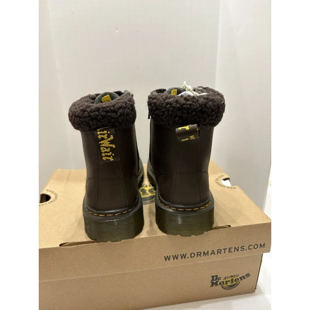 Dr Martens Kids Collar Faux Fur Brown Boots Size‎ 2 NIB